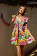Waitlist 7/24 ♥ Annalise Flutter Sleeve Floral Print Mini Dress Pink