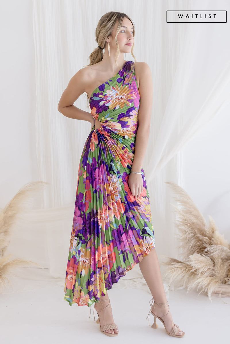 Waitlist 6/10 ♥ Skye One Shoulder Pleated Floral Maxi Dress Violet