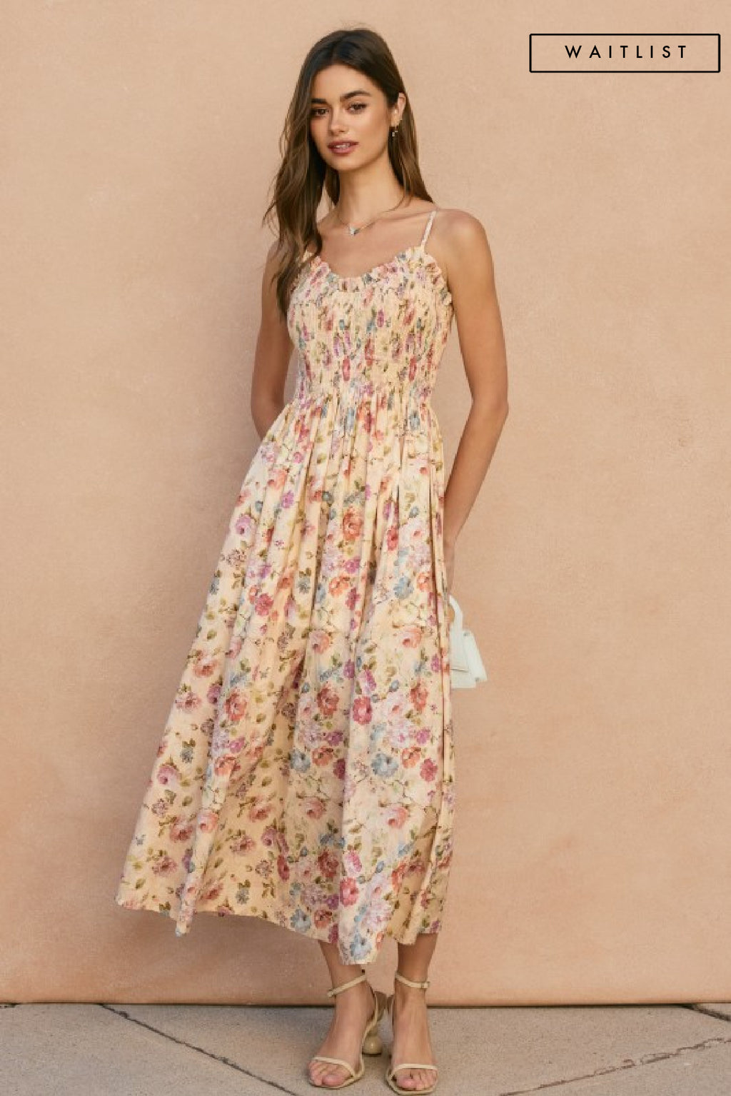 Sleeveless Floral Print Midi Dress Pink