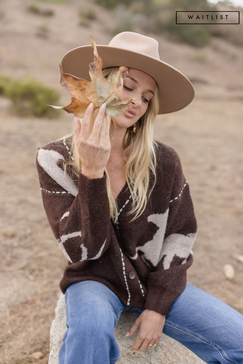  Long Sleeve Button Down Horse Print Cardigan Brown