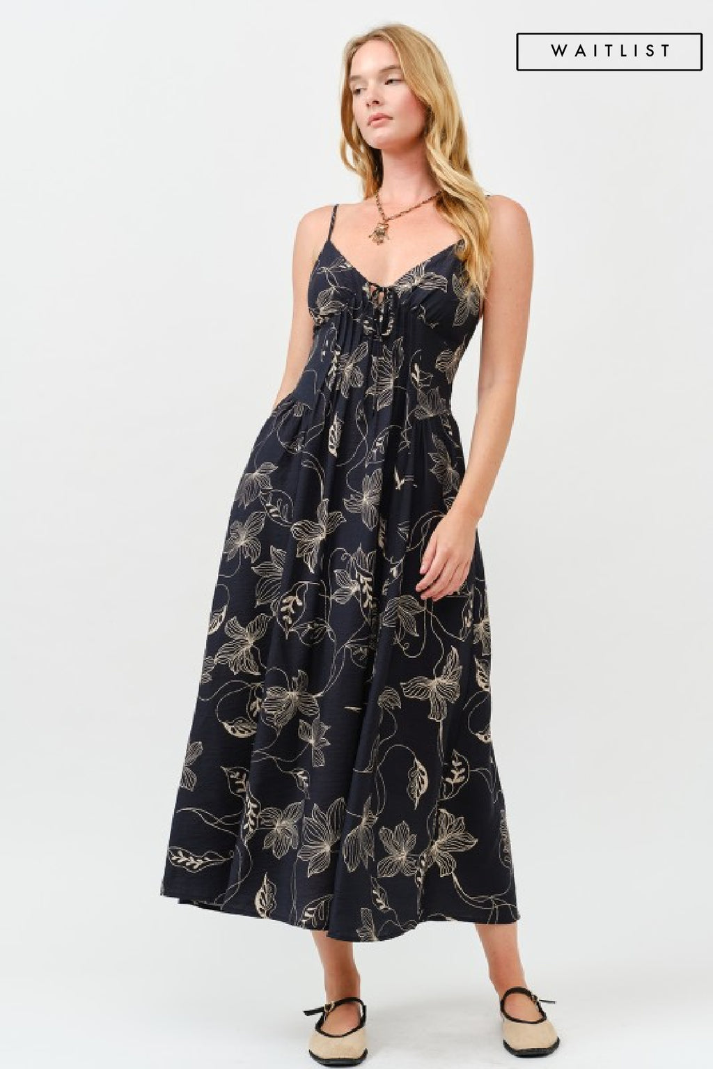 Sleeveless Floral Print Pleated Midi Dress Black