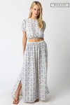 Short Sleeve Crop Top And Floral Skirt Set Blue