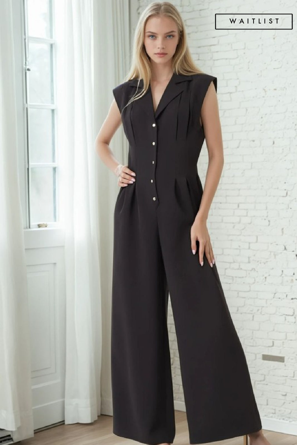 Short Sleeve Button Front Wide Leg Jumpsuit Black