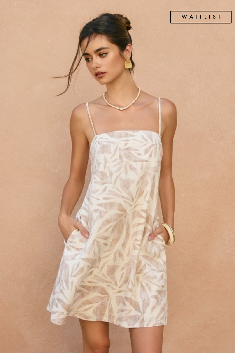 Sleeveless Tropical Print Mini Dress Taupe