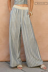 Knit Waist Wide Leg Stripe Print Pants Blue