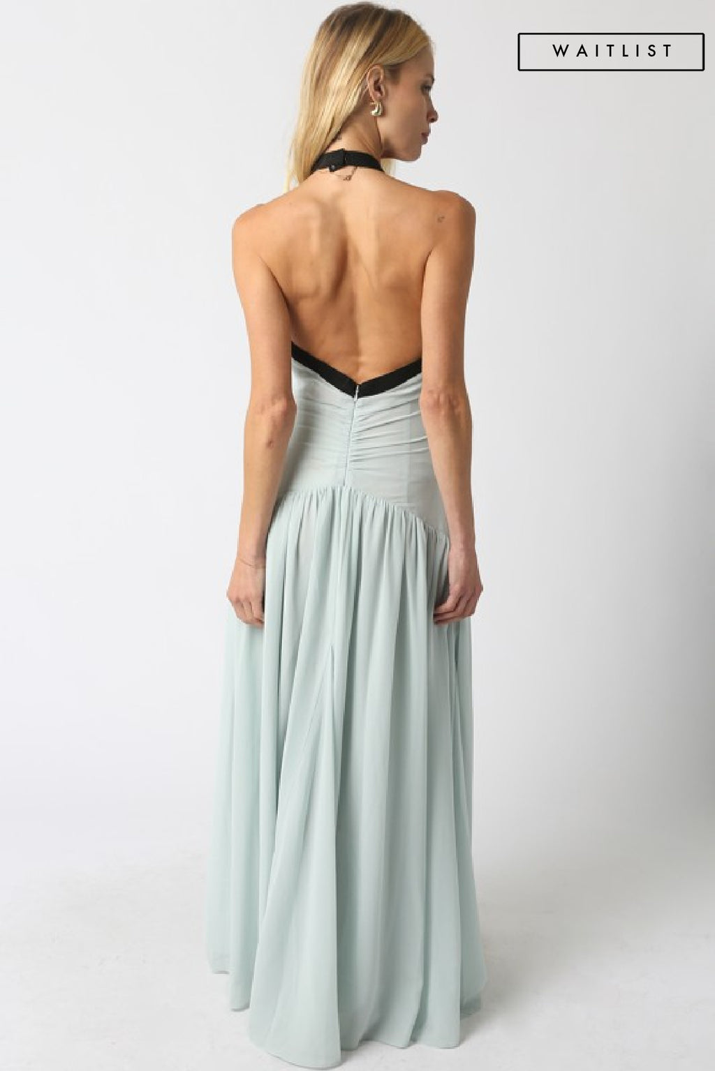 Sleeveless Halter Contrast Ribbon Maxi Dress Mint