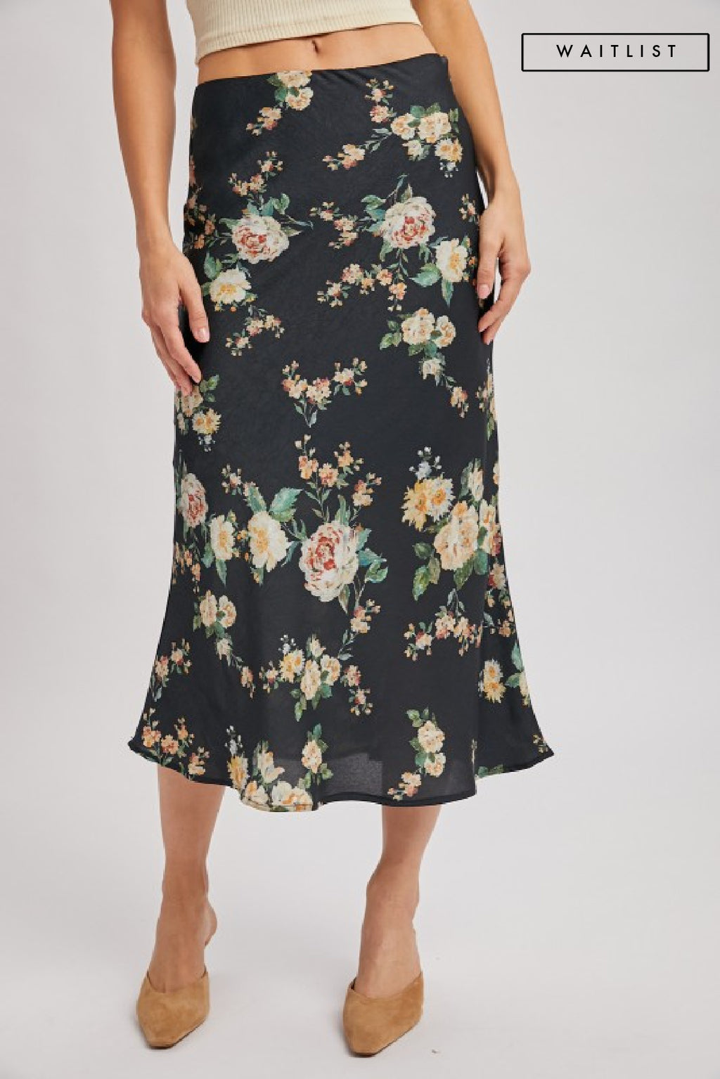 High Waist Floral Midi Skirt Black