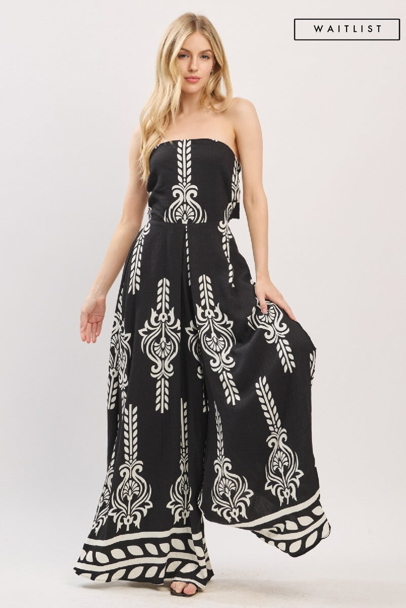 Waitlist 12/17 • Melissa Sleeveless Abstract Print Wide Leg Jumpsuit Black
