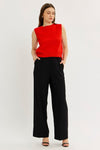 High Waist Pleated Wide Leg Pants Black