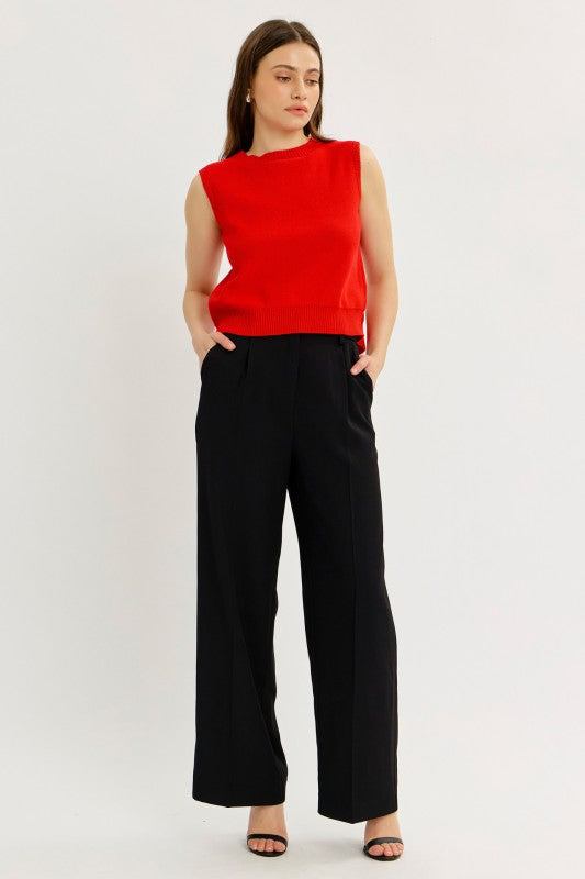 High Waist Pleated Wide Leg Pants Black