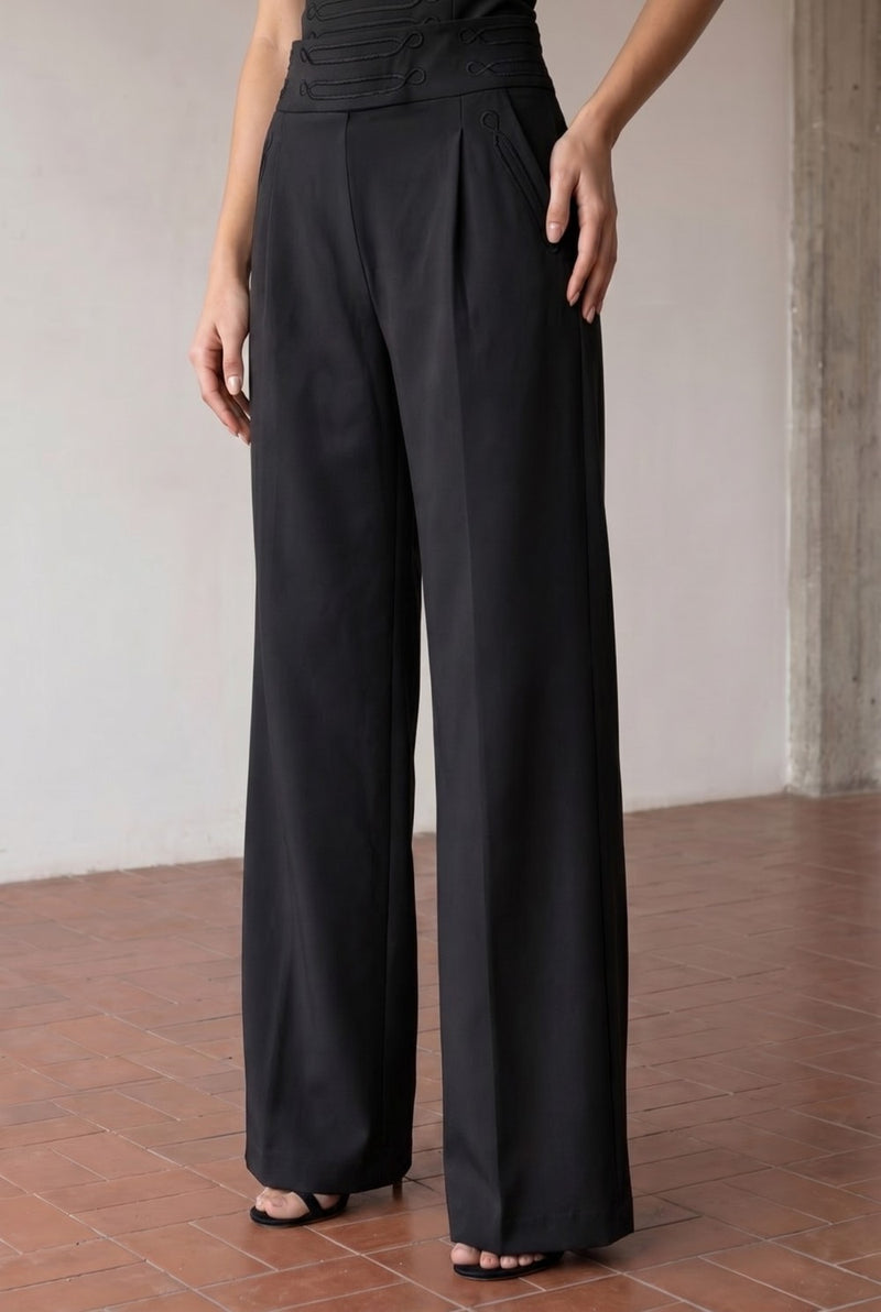 High Waist Tailored Wide Leg Woven Pants Black