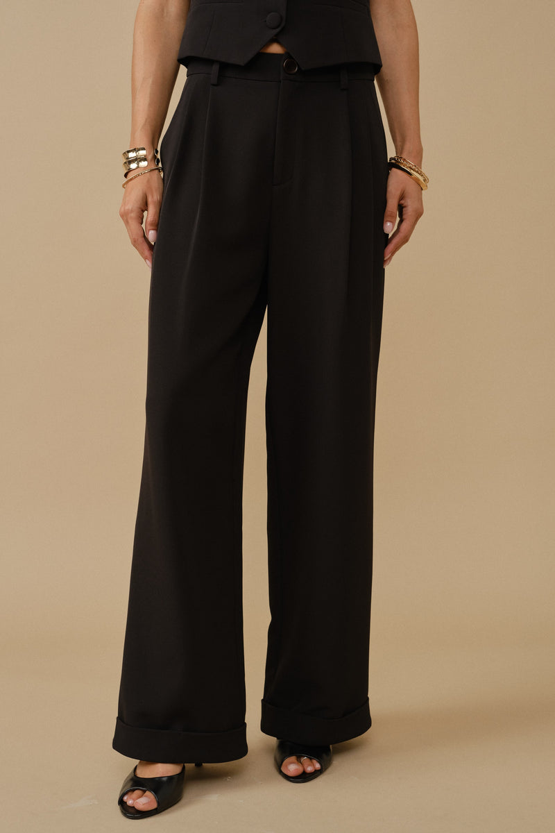High Waist Tailored Wide Leg Pants Black