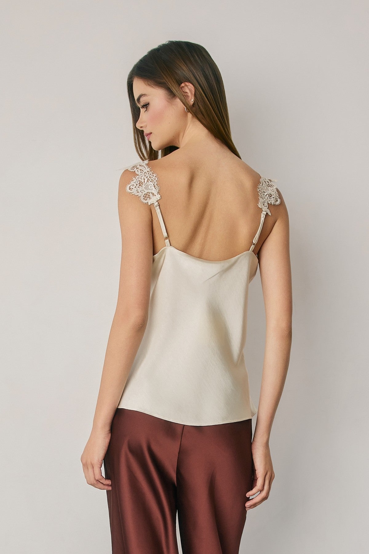 Sleeveless Timeless Lace And Satin Top Ivory