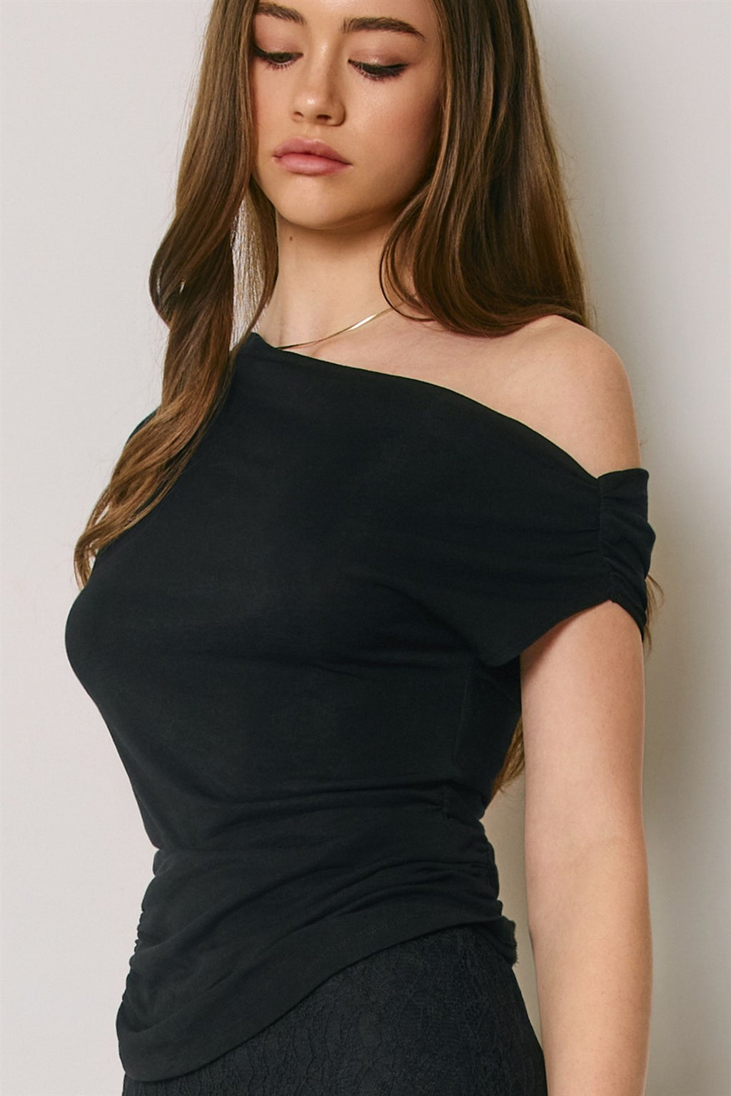 Off The Shoulder Stylish Ruched Top Black
