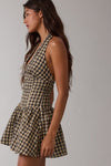 Sleeveless Halter Checkered Print Mini Dress Natural