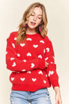 Reba Heart Print Fuzzy Sweater Red