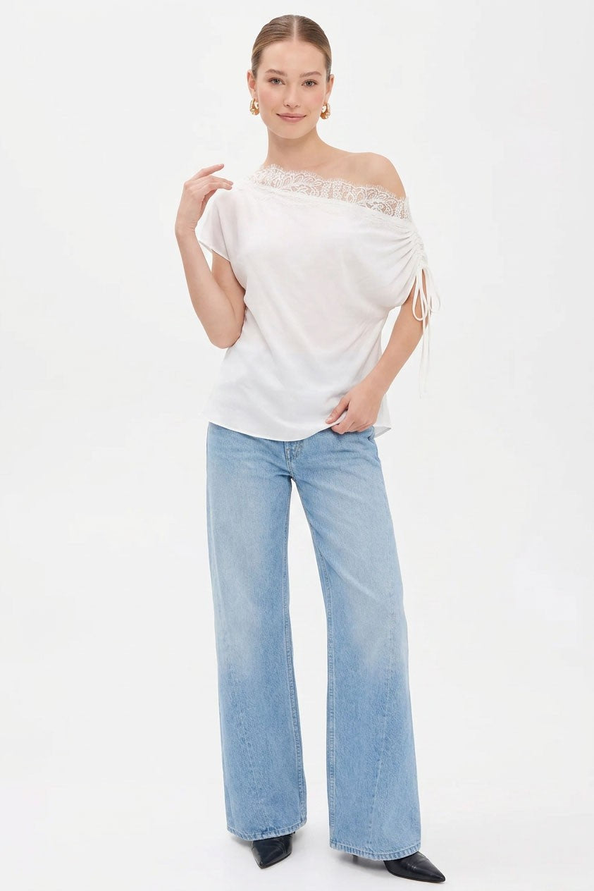 Off The Shoulder Stylish Satin And Lace Top White