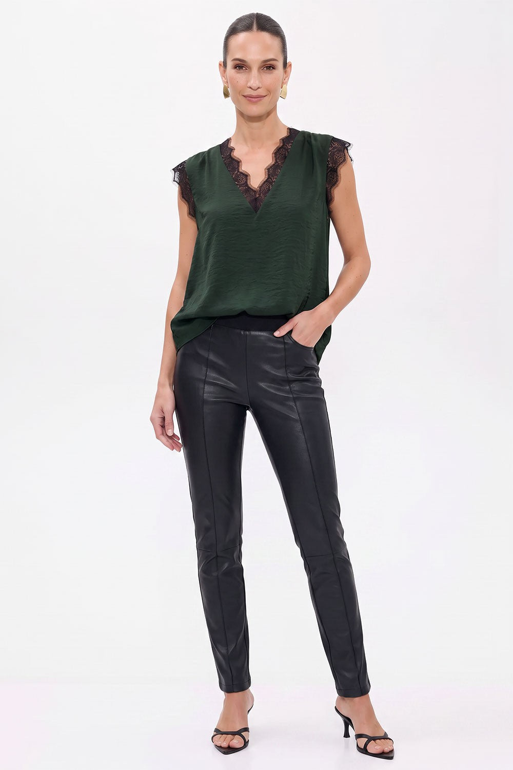 Sleeveless Romantic Lace And Satin Top Green