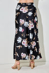 High Waist Floral Midi Skirt Black