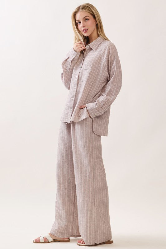 High Waist Wide Leg Stripe Print Pants Mocha