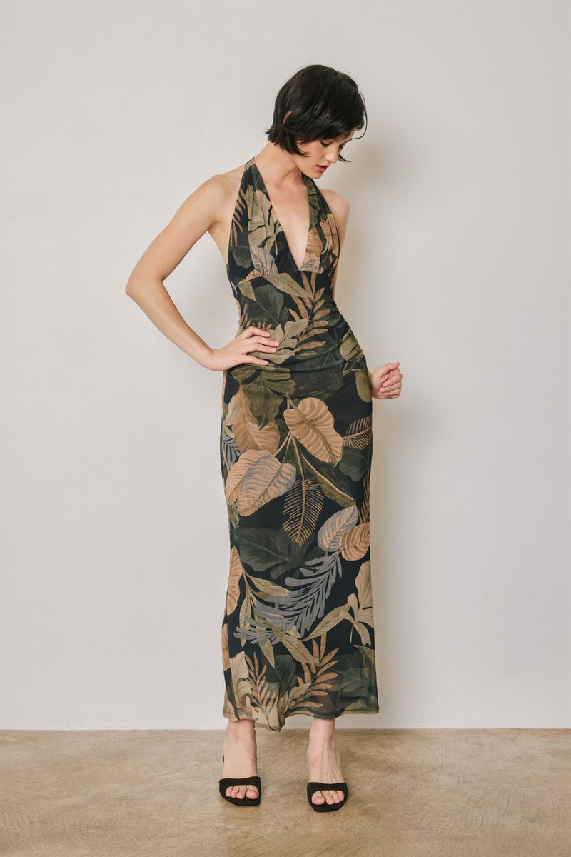 midi dress tropical Kaya Sleeveless Halter Print Black SMALL Color:PRINT 206 MUSTARD Chelsea Boots Wearing Short style_id_DW13915BLK Measurements taken from size