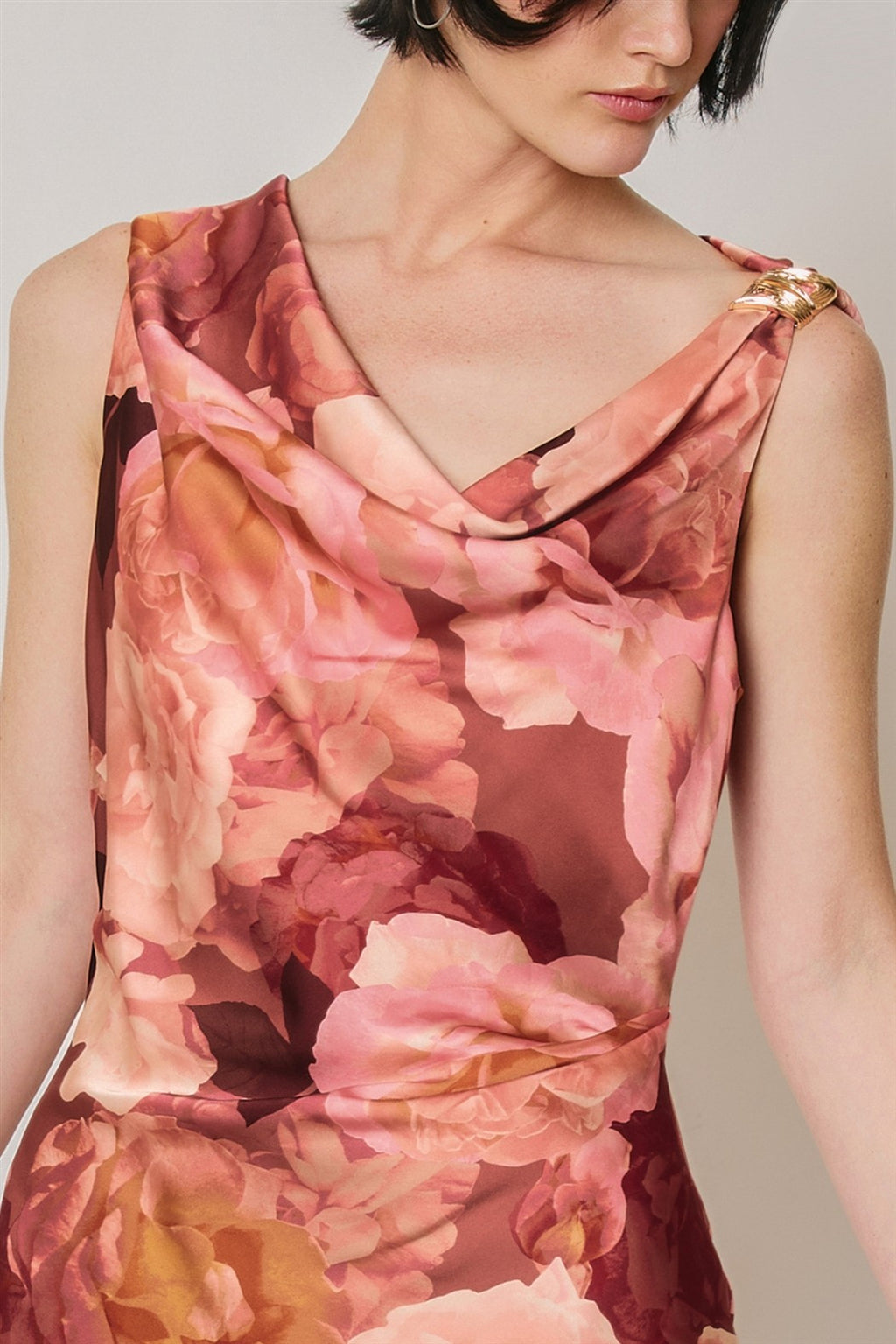 Sleeveless Floral Print Midi Dress Brown