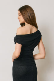 Off The Shoulder Stylish Ruched Top Black