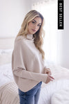 Long Sleeve Slouched Funnel Neck Sweater Tan