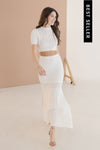  Pointelle Knit Crop Top And Maxi Skirt Dress Set White