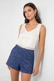 Sleeveless Ruffle Strap Satin Top White
