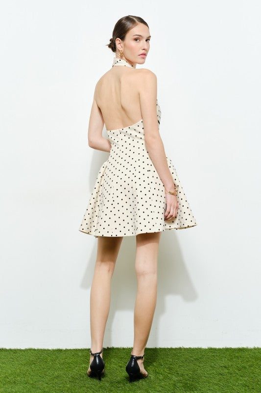 open back polka dot dress Serena Polka Dot Mini Dress in Black, lightweight summer dress, playful print dress, brunch outfit dress, women's dress, SOERA