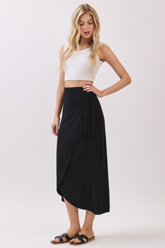 High Waist Wrap Midi Skirt Black