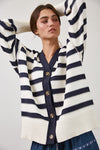 Kellan Long Sleeve Stripe Knit Cardigan Cream