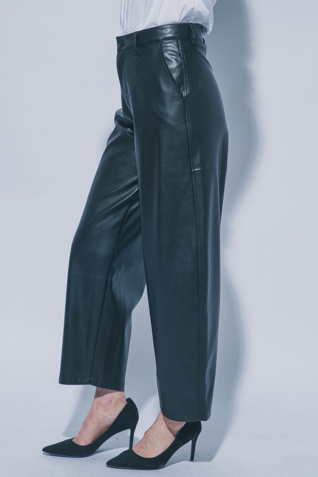 High Waist Faux Leather Wide Leg Pants Black
