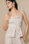 Sleeveless  Button Down Tropical Print Top Taupe
