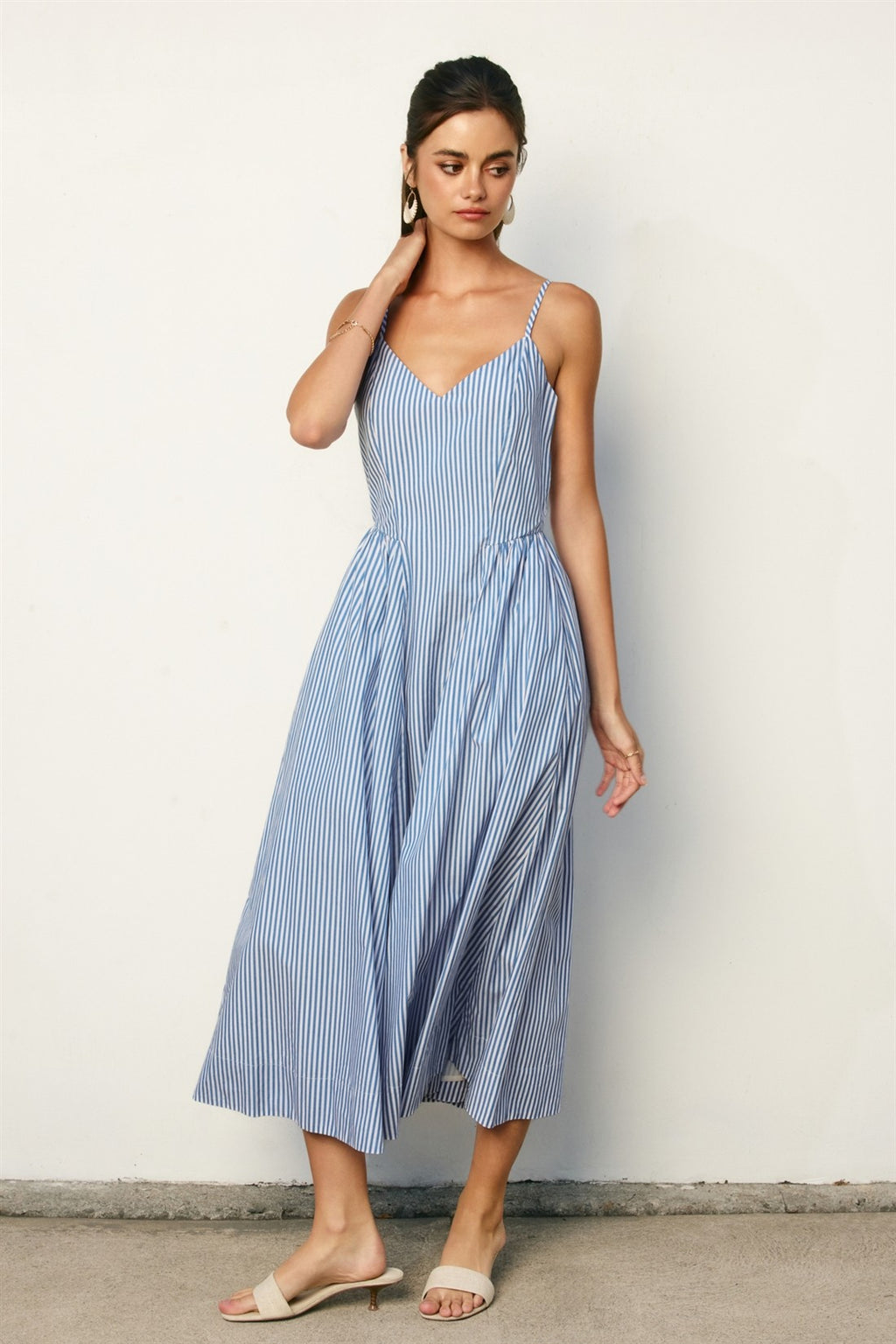 Jolene Sleeveless Stripe Print Midi Dress Blue MEDIUM