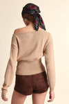 Long Sleeve Off The Shoulder Knit Top Camel