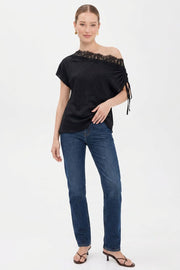 Off The Shoulder Stylish Satin And Lace Top Black