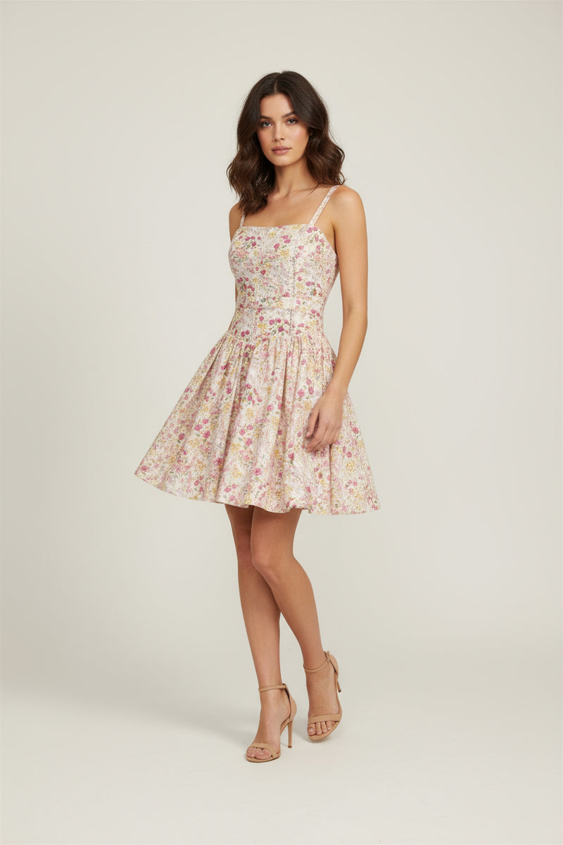 Sleeveless Floral Print Mini Dress Pink