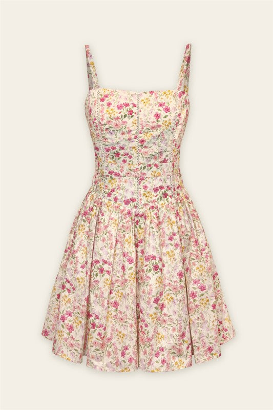 Sleeveless Floral Print Mini Dress Pink