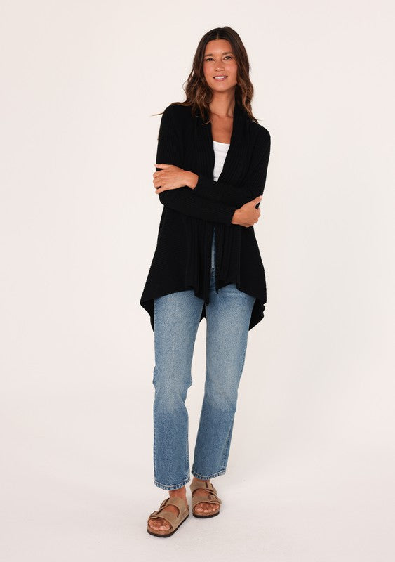 Long Sleeve Open Front Shawl Cardigan Black