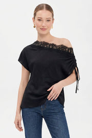 Off The Shoulder Stylish Satin And Lace Top Black