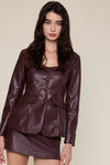 Long Sleeve Vegan Leather Jacket Plum