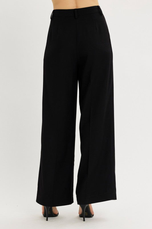High Waist Pleated Wide Leg Pants Black