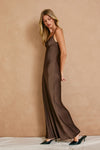 Sleeveless Satin Maxi Dress Brown