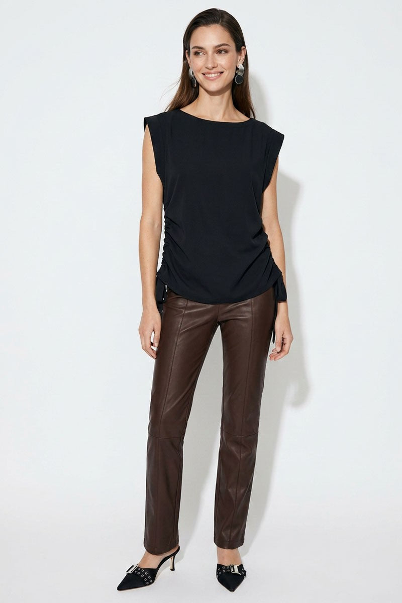 Short Cap Sleeve Side Drawstring Tie Top Black