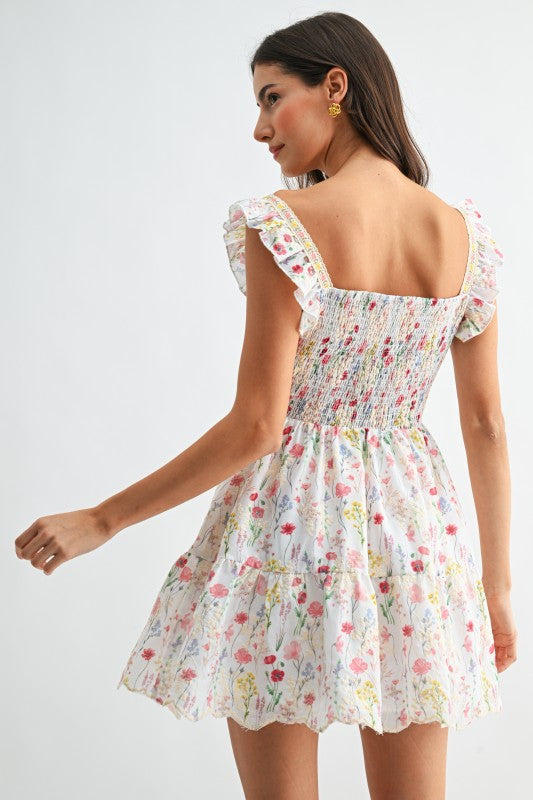 mini flutter sleeve dress Aviva Flutter Sleeve Floral Print Mini Dress White LARGE