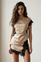 Off The Shoulder Stylish Satin And Lace Top Taupe