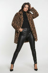 Long Sleeve Faux Fur Leopard Print Jacket Camel