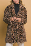 Long Sleeve Faux Fur Leopard Print Jacket Camel
